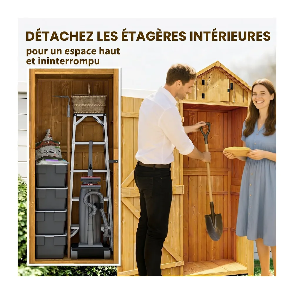 Outsunny Armoire Abri de Jardin 3 Étagères 2 Portes 77 x 54 x 179 cm