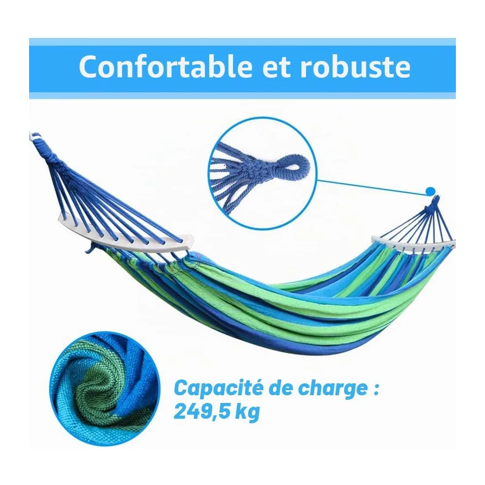 Hamac Double à Barres Capacité de Charge Statique 300 kg 280 x 150 cm Couleurs