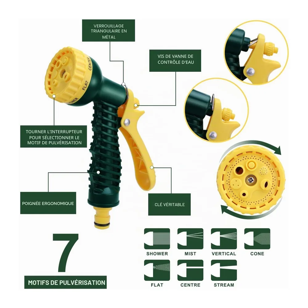 HERZO Tuyau d'arrosage Extensible Tuyau magique expansible flexible avec pistolet