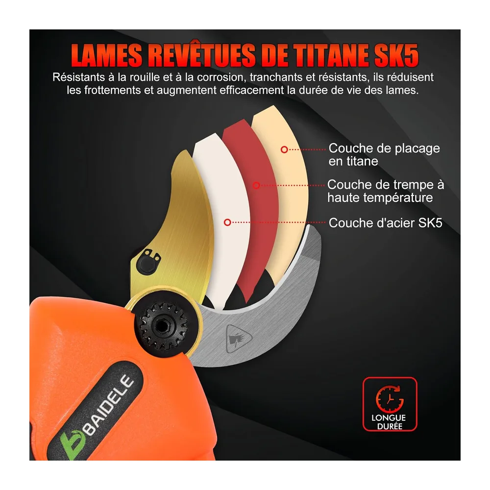 Secateur Electrique Sans Fil 50MM, Alimenté Par 2 Batteries de 2,0 AH