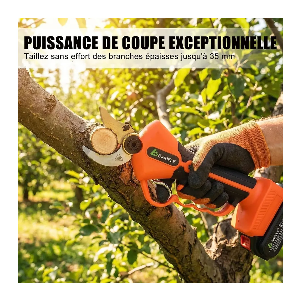 Secateur Electrique Sans Fil 50MM, Alimenté Par 2 Batteries de 2,0 AH