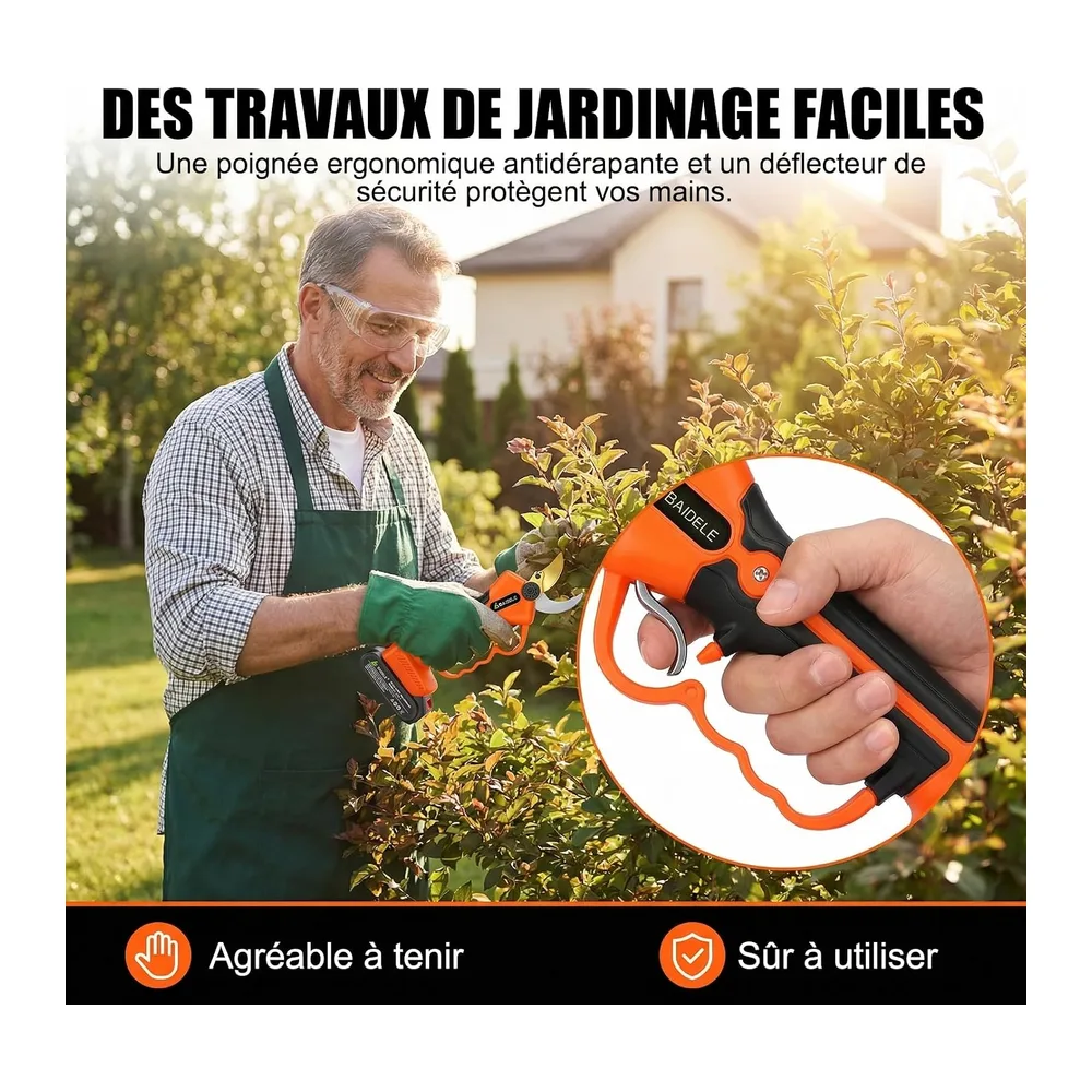 Secateur Electrique Sans Fil 50MM, Alimenté Par 2 Batteries de 2,0 AH