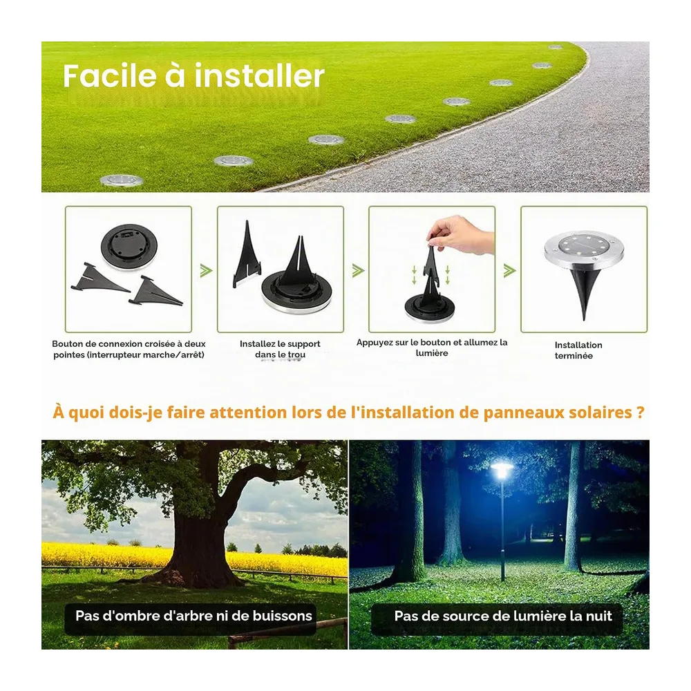 Joomer Lumière Solaire Extérieur 12 Pièces Lampe Solaire Au Sol Blanc Chaud [Classe énergétique A]