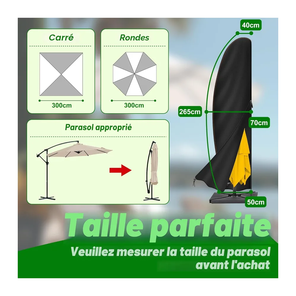 Housse Parasol Déporté en Tissu Oxford 420D imperméable avec Fermeture éclair - 2,7 m à