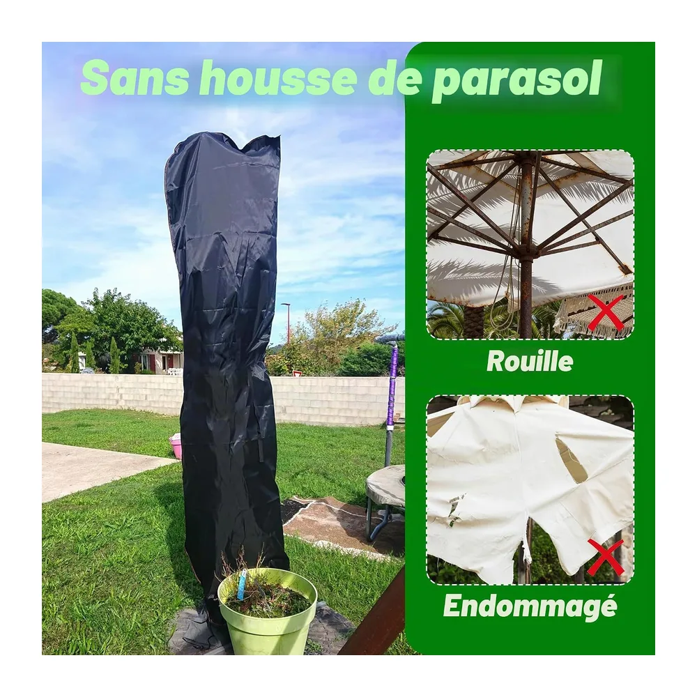 Housse Parasol Déporté en Tissu Oxford 420D imperméable avec Fermeture éclair - 2,7 m à