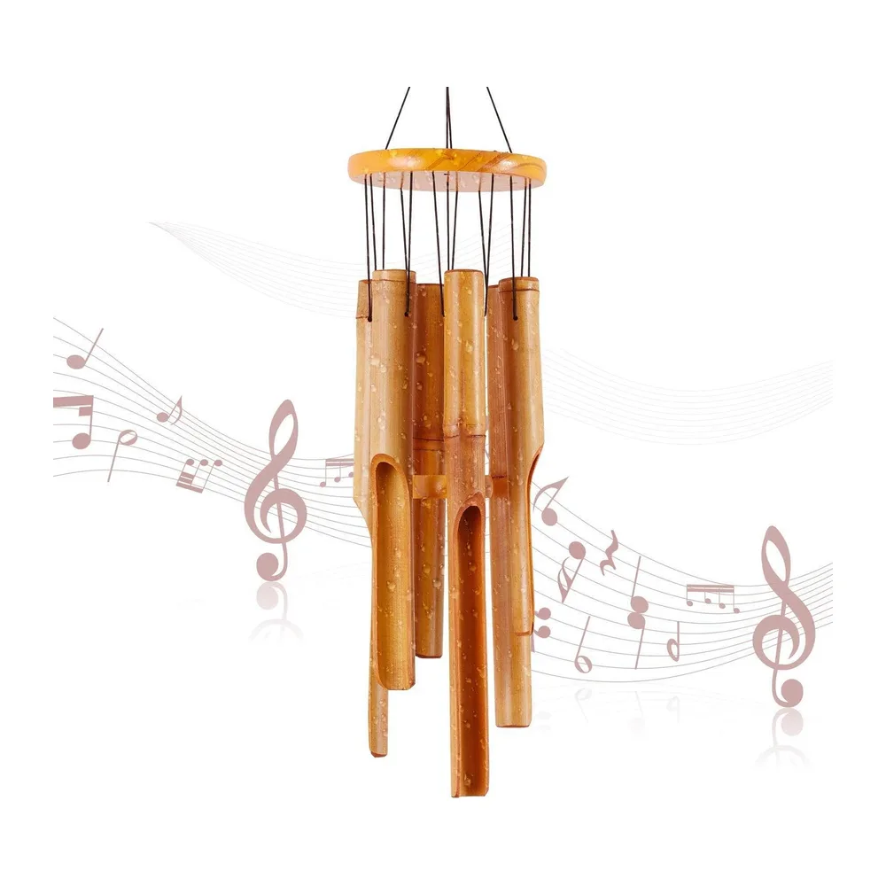 Carillon à vent commémoratif en bambou – Grand carillon à vent en bois pour intérieur et