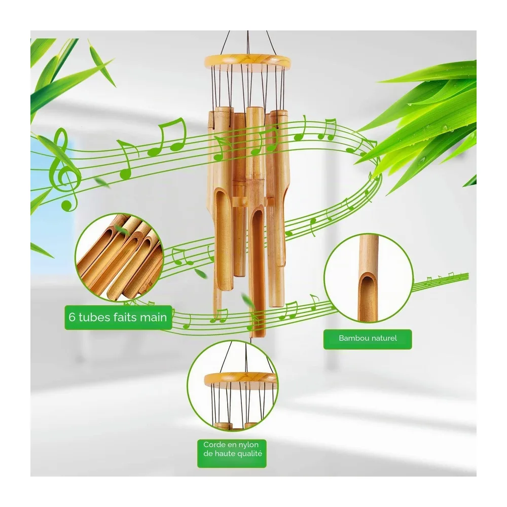 Carillon à vent commémoratif en bambou – Grand carillon à vent en bois pour intérieur et