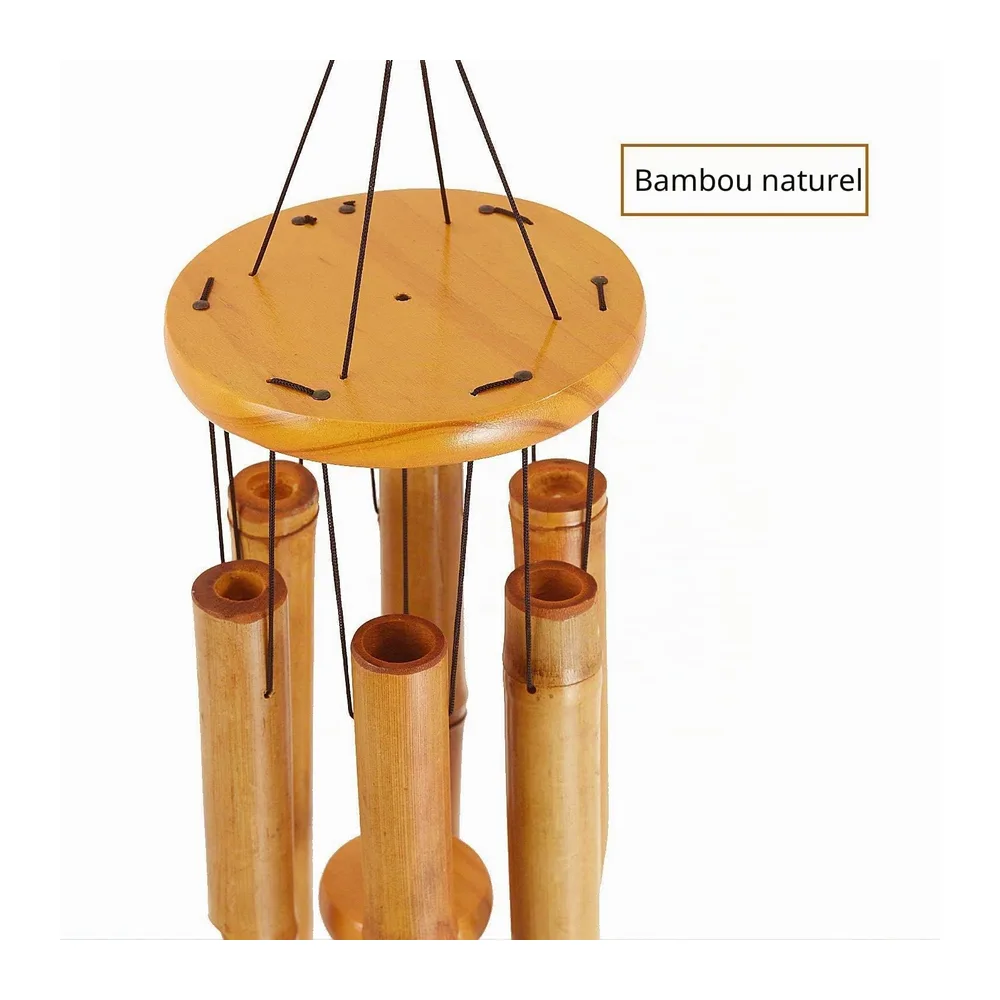 Carillon à vent commémoratif en bambou – Grand carillon à vent en bois pour intérieur et