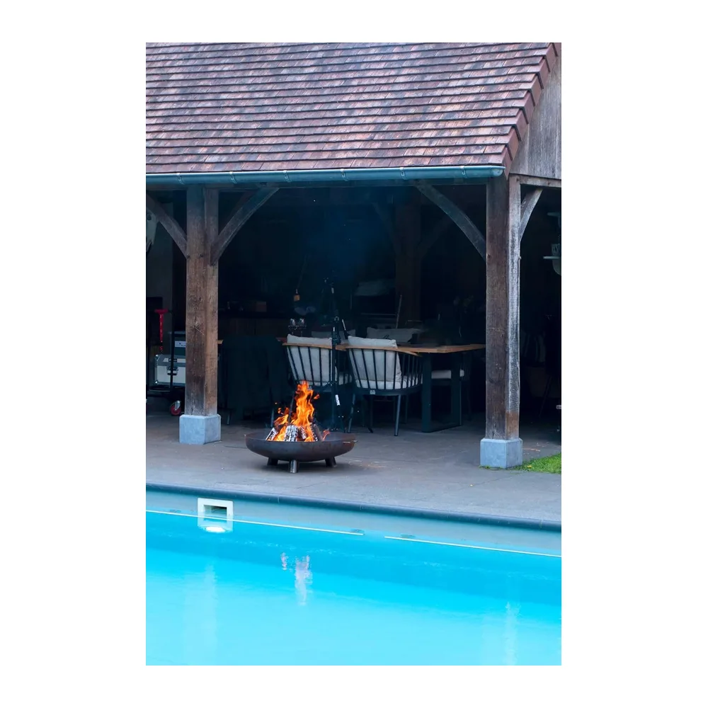 Moodz Brasero 80 Feet & Handle cm en Acier Corten – Bol à Feu Extérieur pour Le Jardin