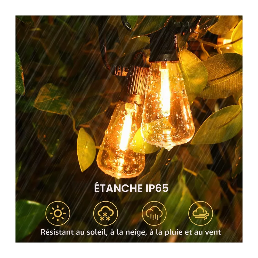 ZOTOYI Guirlande Lumineuses Exterieur, 15 Mètre ST38 Guirlande Guinguette Extérieure avec