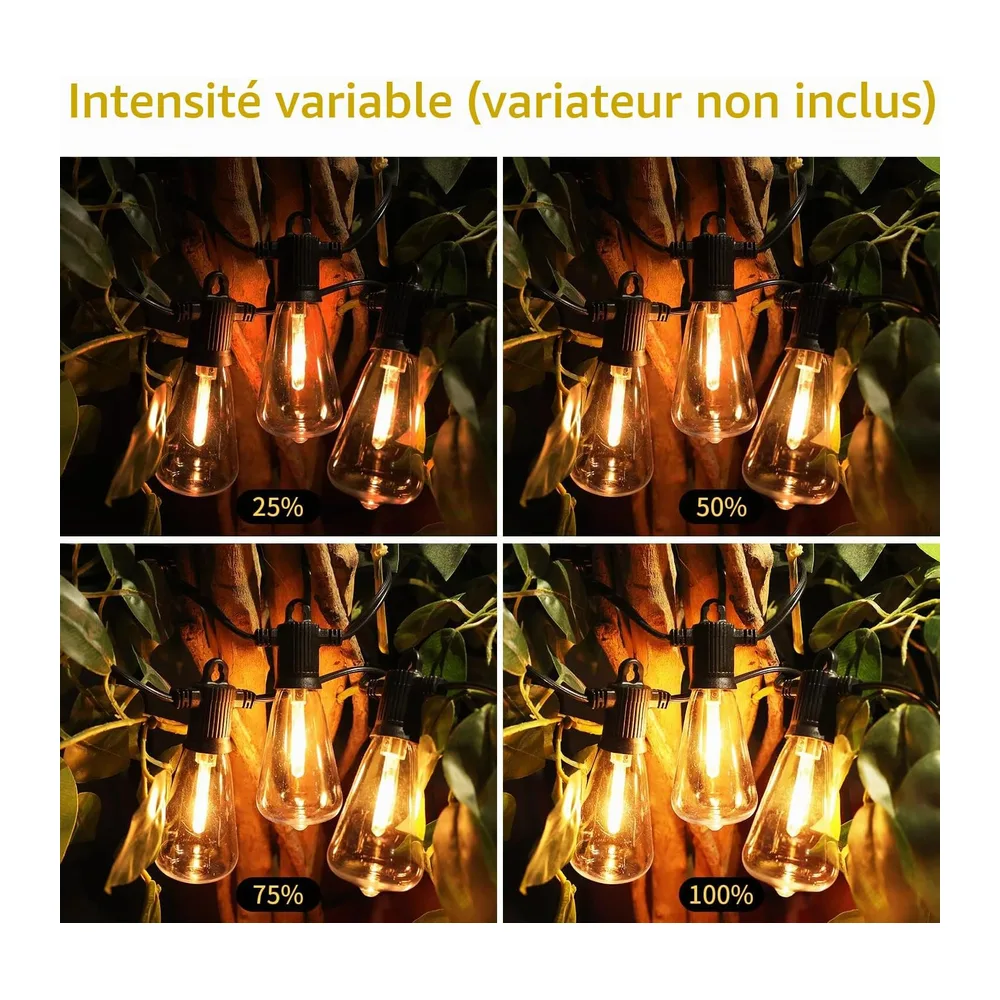 ZOTOYI Guirlande Lumineuses Exterieur, 15 Mètre ST38 Guirlande Guinguette Extérieure avec
