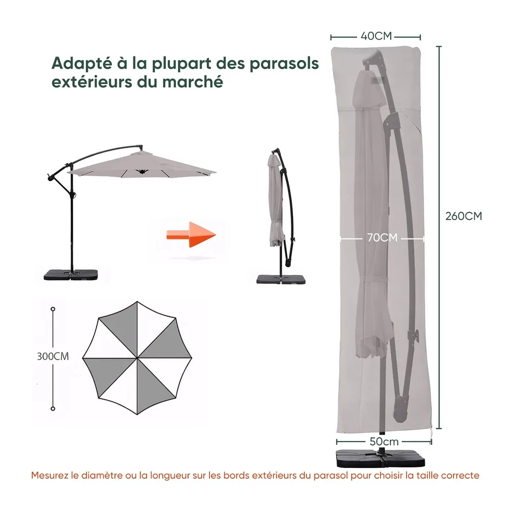 Sekey Housse de Protection Ultra-Résistante pour Parasol Déporté -260x65cm - Tissu Oxford