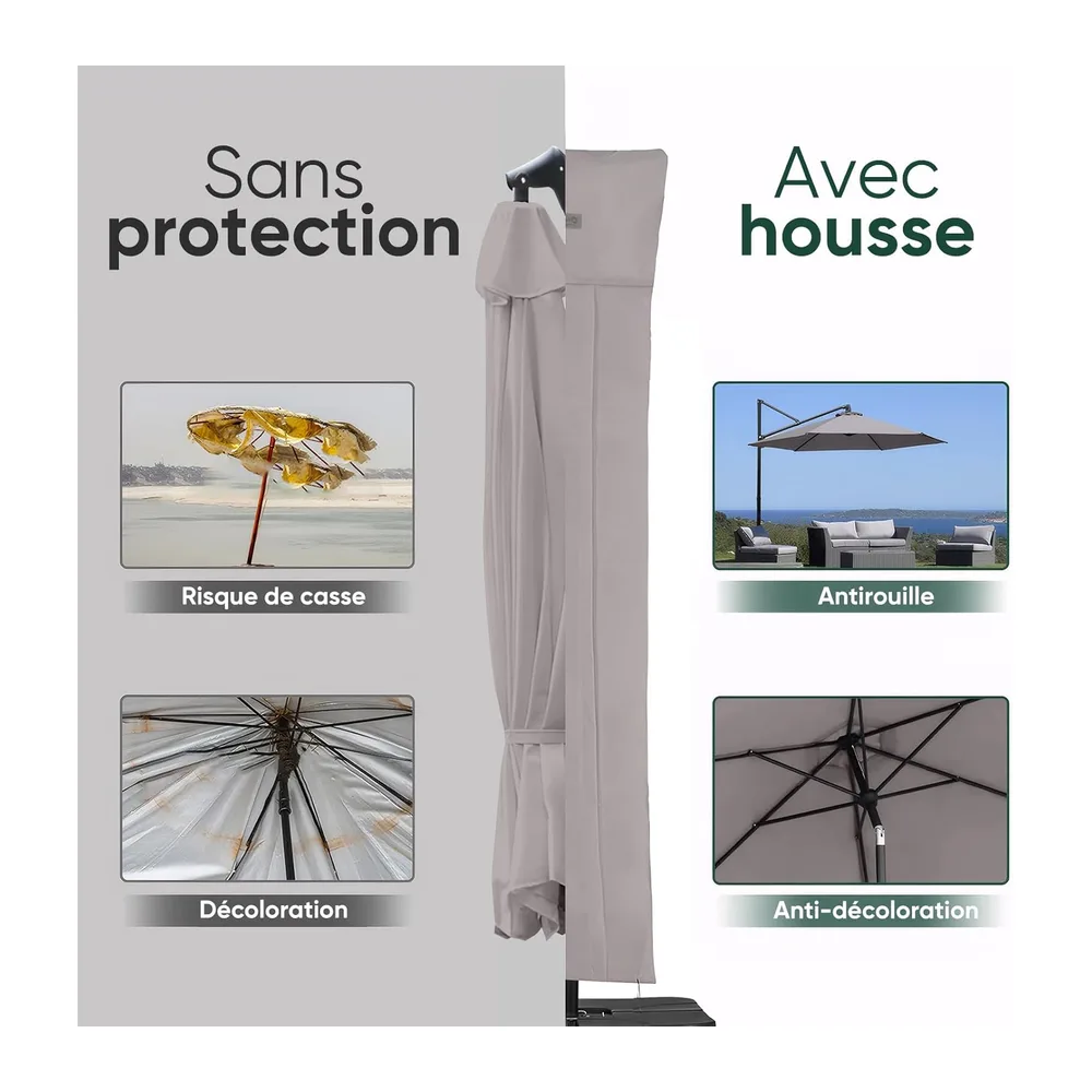 Sekey Housse de Protection Ultra-Résistante pour Parasol Déporté -260x65cm - Tissu Oxford