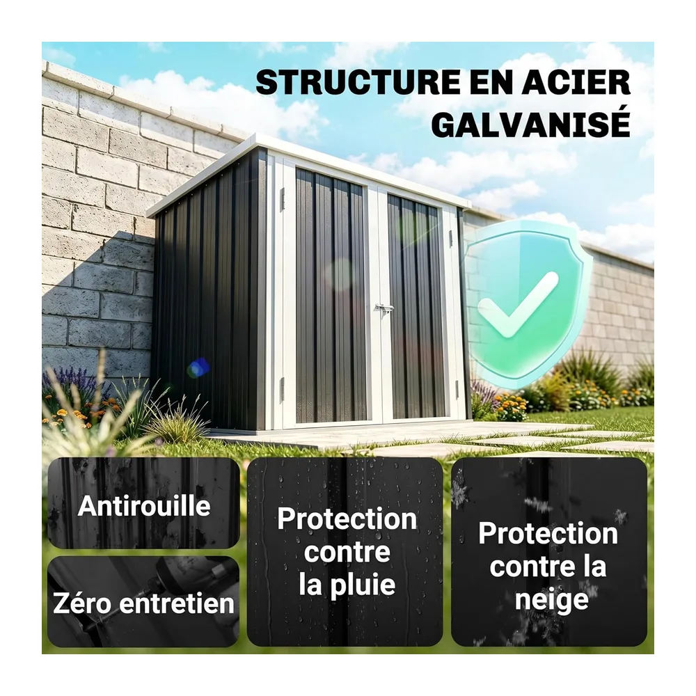 Outsunny Abri de Jardin Cabane 1,09m² 2 Portes 147 x 86 x 134 cm Noir