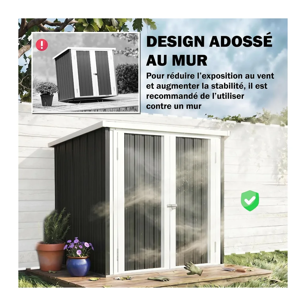 Outsunny Abri de Jardin Cabane 1,09m² 2 Portes 147 x 86 x 134 cm Noir