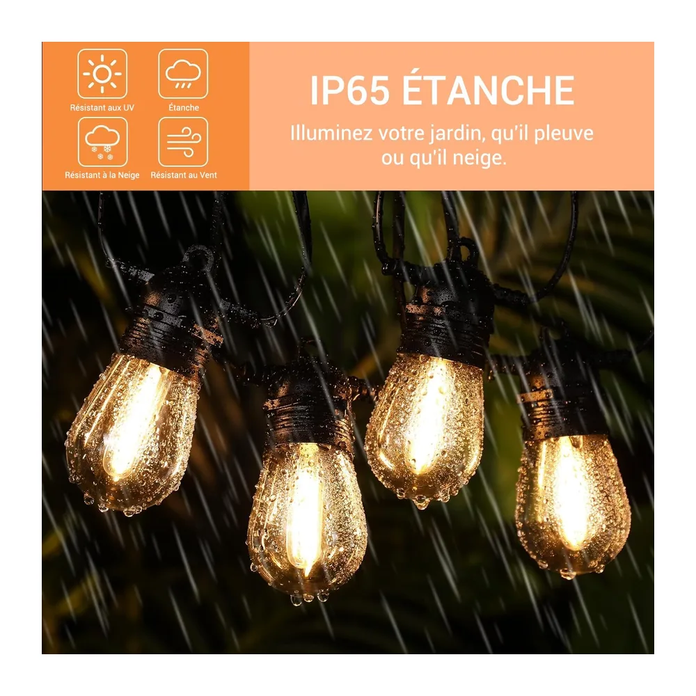 Quntis S14 Guirlande Lumineuse Exterieure 16M 15+1 Ampoules, Connectable