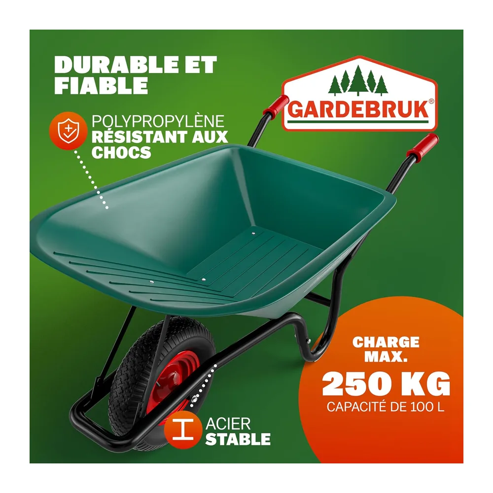 GARDEBRUK Brouette Verte 100 L Charge Max. 250 kg