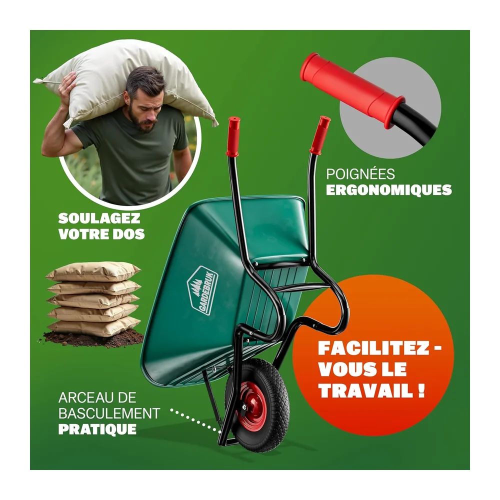 GARDEBRUK Brouette Verte 100 L Charge Max. 250 kg