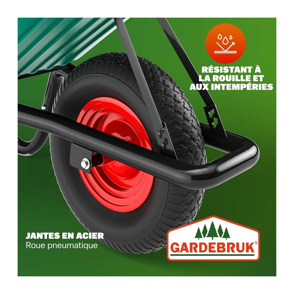 GARDEBRUK Brouette Verte 100 L Charge Max. 250 kg