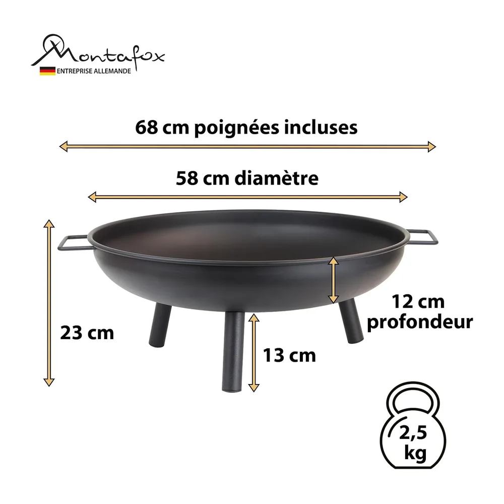 Montafox Brasero Jardin Ø 58 cm Métal Foyer Extérieur Terrasse Bois