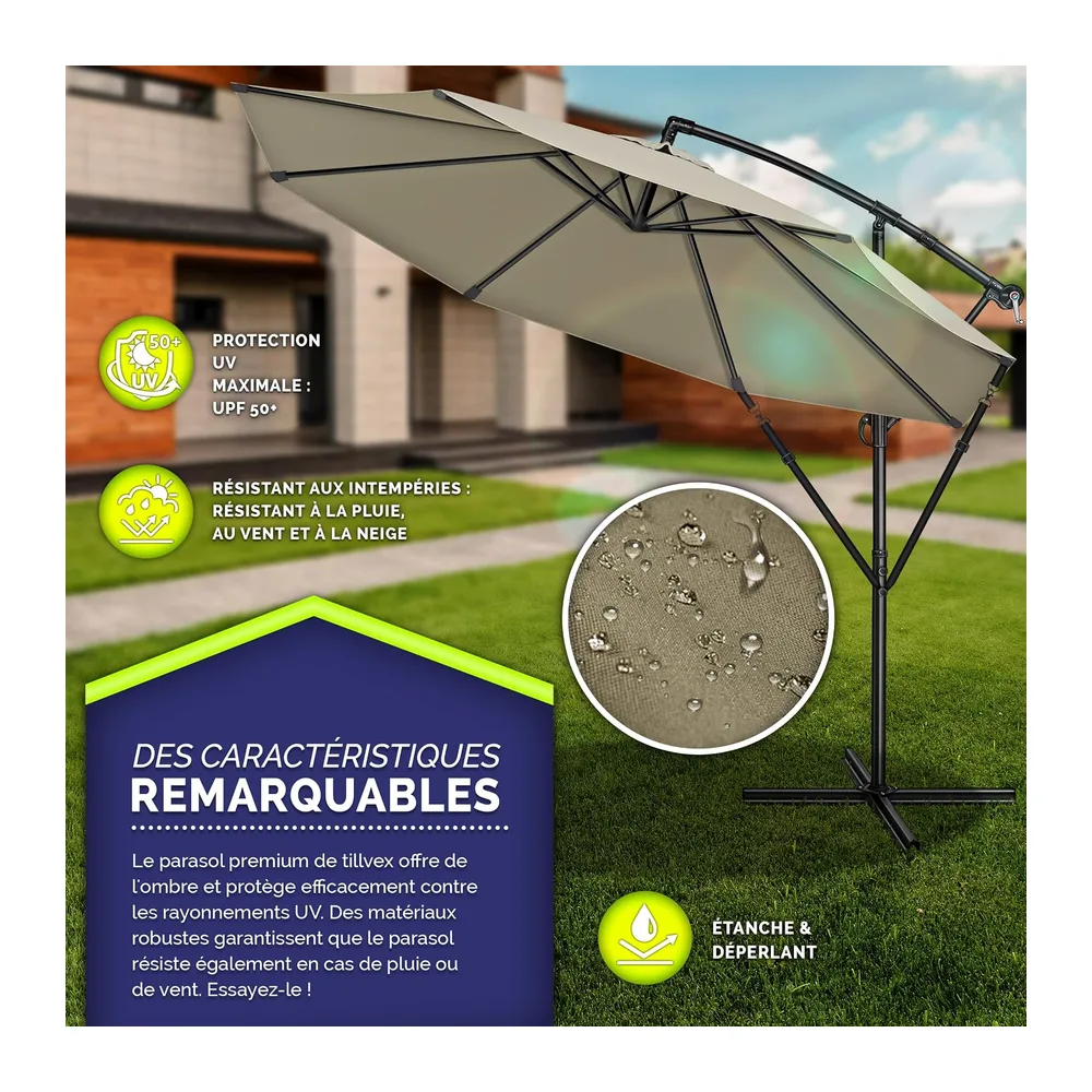 tillvex Parasol déporté hexagonale 3M avec manivelle