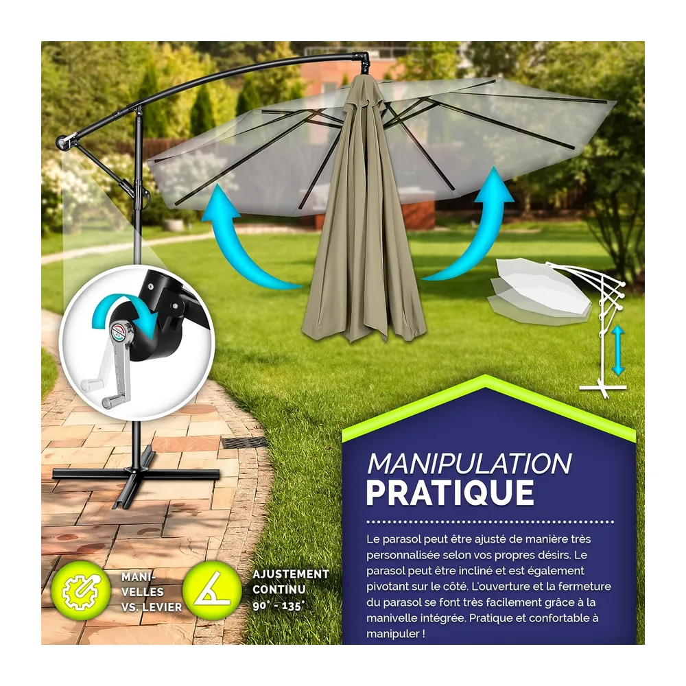 tillvex Parasol déporté hexagonale 3M avec manivelle