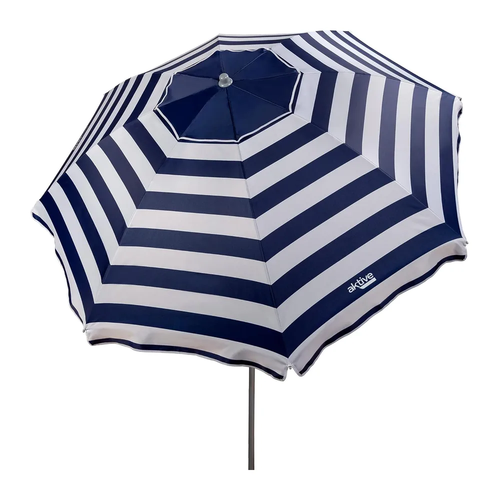 AKTIVE Parasol de Plage, 220 cm, Pare-Soleil Résistant au Vent, Toit de Ventilation, Mât