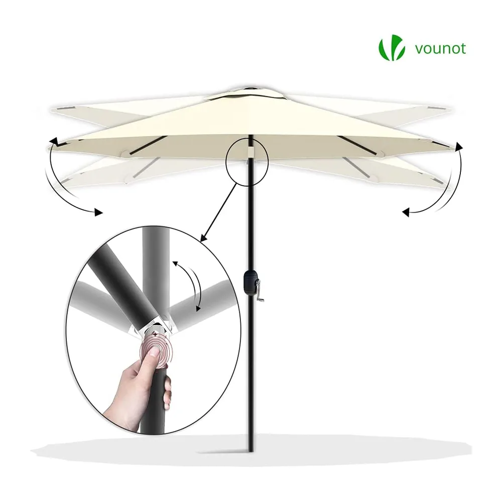 vounot® Parasol de Jardin Parasol Inclinable 270cm Toile Protection UV pour Balcon Patio