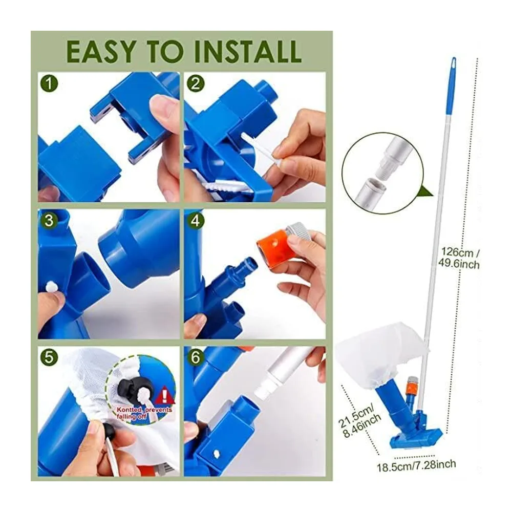 Aspirateur Piscine, Aspirateur Piscine Portable avec Perche Télescopique pour Nettoyage