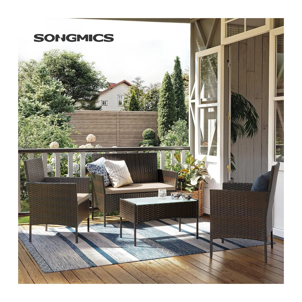 SONGMICS Salon de Jardin Extérieur, Table et Chaises