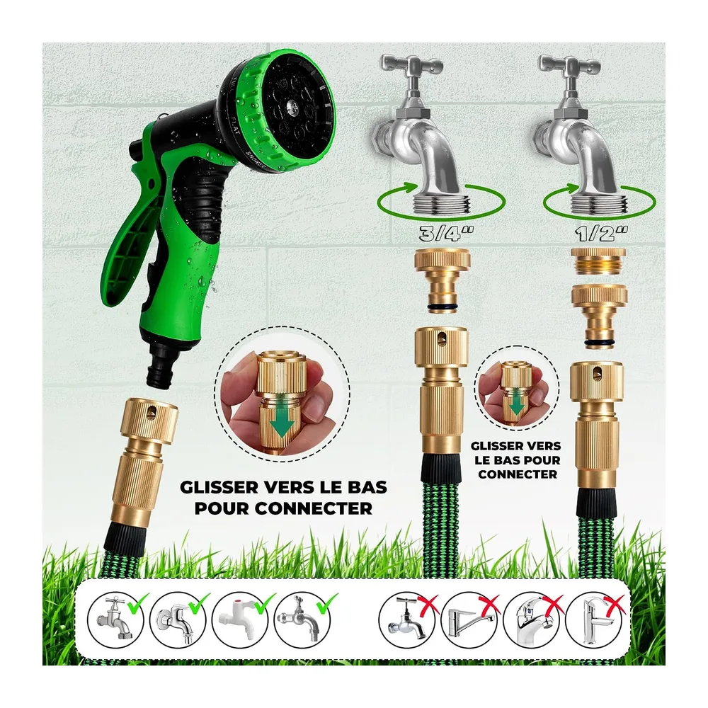 HOMEPROTEK Tuyau d'Arrosage Extensible 15m - Tuyau d’Eau Réglable avec 1/2'' et 3/4''
