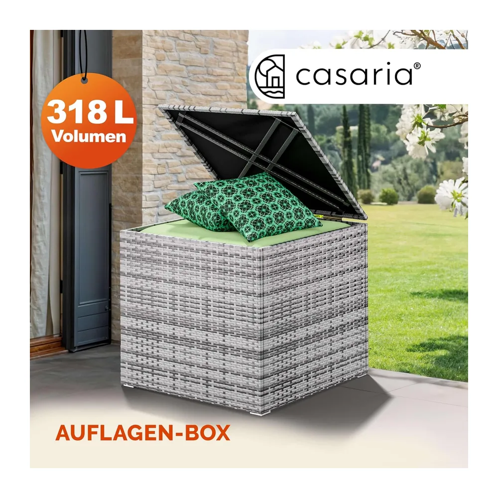 Casaria Coffre de Rangement 318L Gris avec Couvercle et Vérin à Gaz