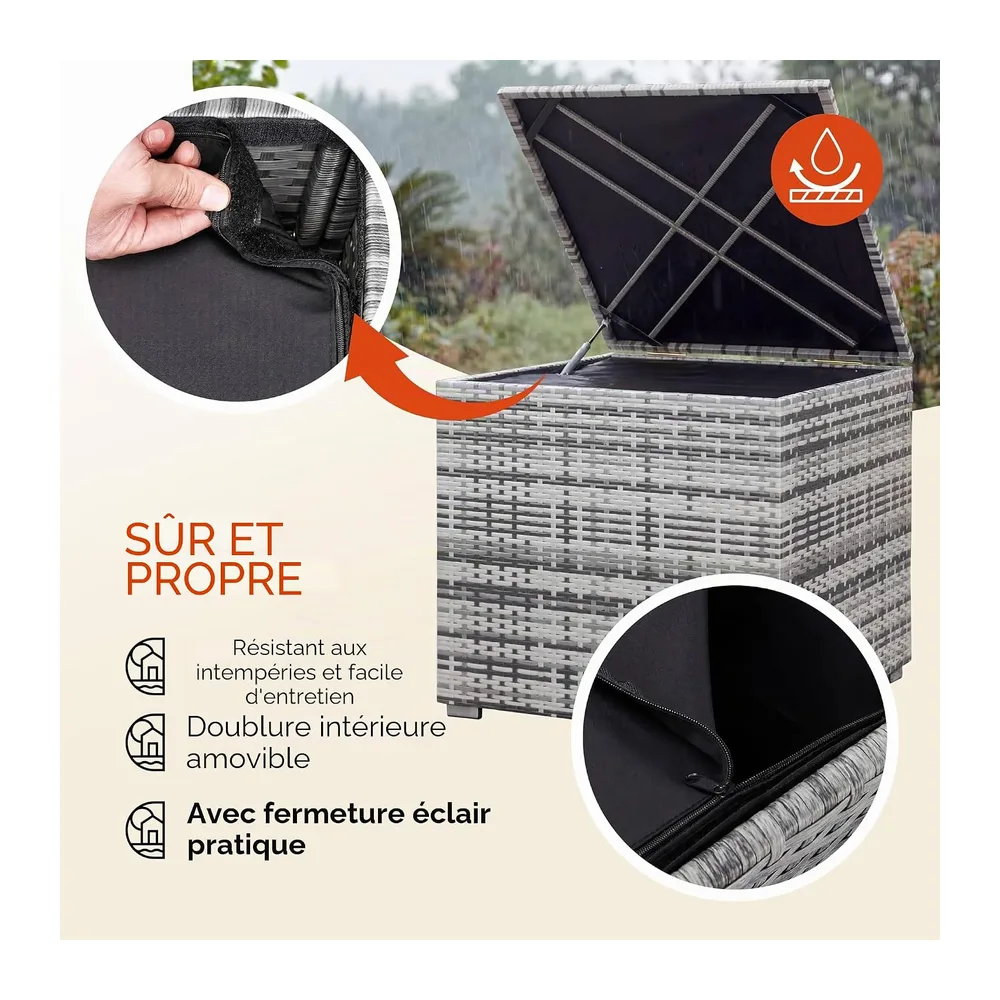 Casaria Coffre de Rangement 318L Gris avec Couvercle et Vérin à Gaz