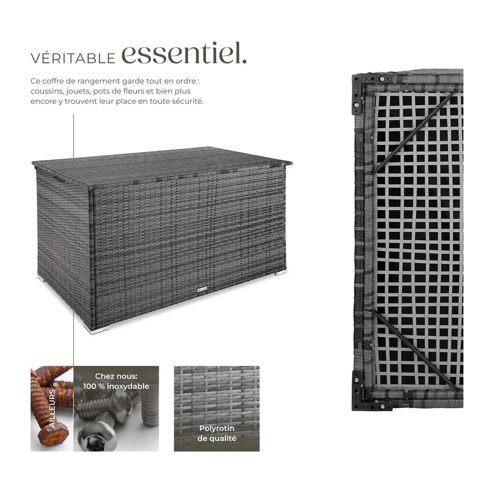 tectake® Coffre de jardin Exterieur, Coffre à Coussins 750 L en Aluminium Polyrotin 145 x