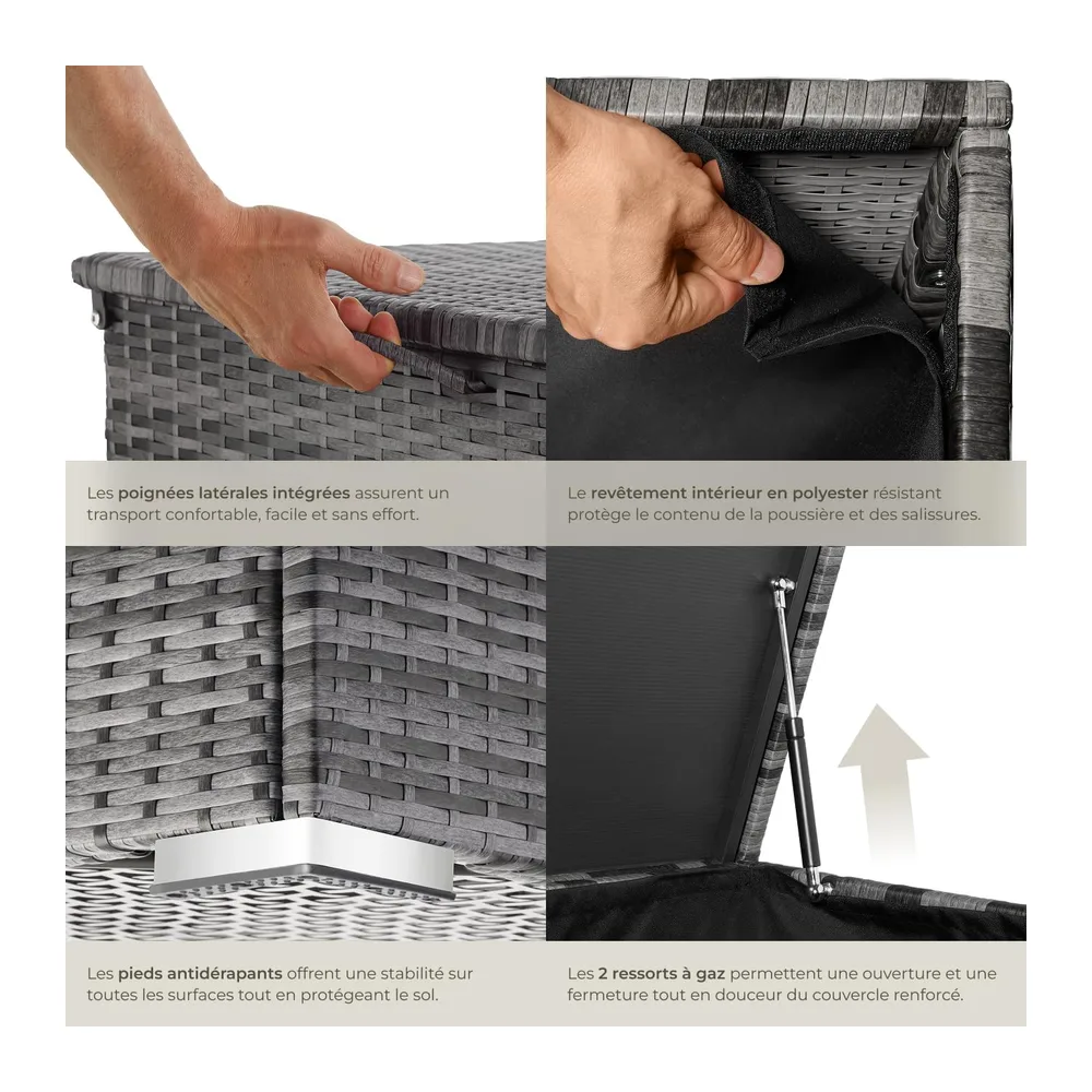 tectake® Coffre de jardin Exterieur, Coffre à Coussins 750 L en Aluminium Polyrotin 145 x