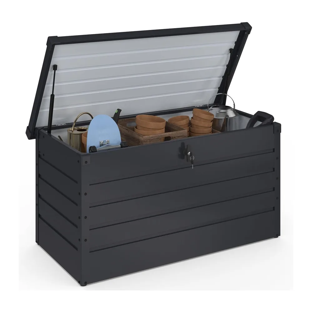IDMarket - Coffre de rangement jardin métal 350L gris anthracite