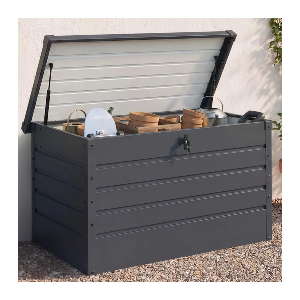 IDMarket - Coffre de rangement jardin métal 350L gris anthracite