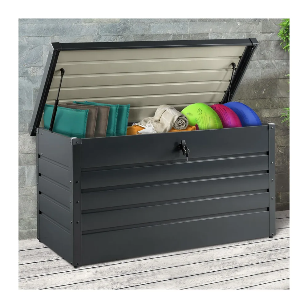IDMarket - Coffre de rangement jardin métal 350L gris anthracite