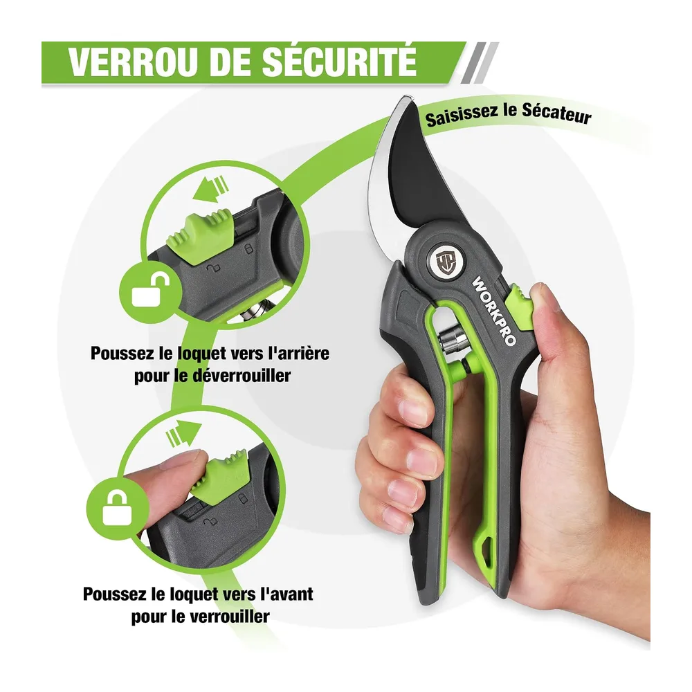 WORKPRO Sécateur de Jardin Professionnel 210mm, avec Lame SK5