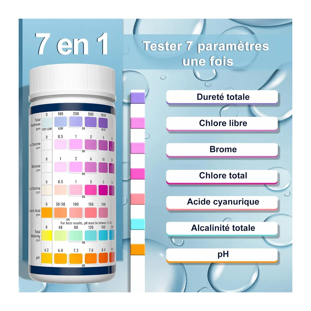 RUNBO 7 en 1 Testeur pour Eau de Piscine et Spa, 150 test