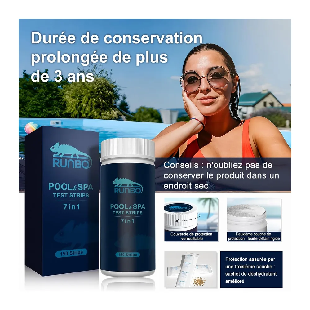 RUNBO 7 en 1 Testeur pour Eau de Piscine et Spa, 150 test
