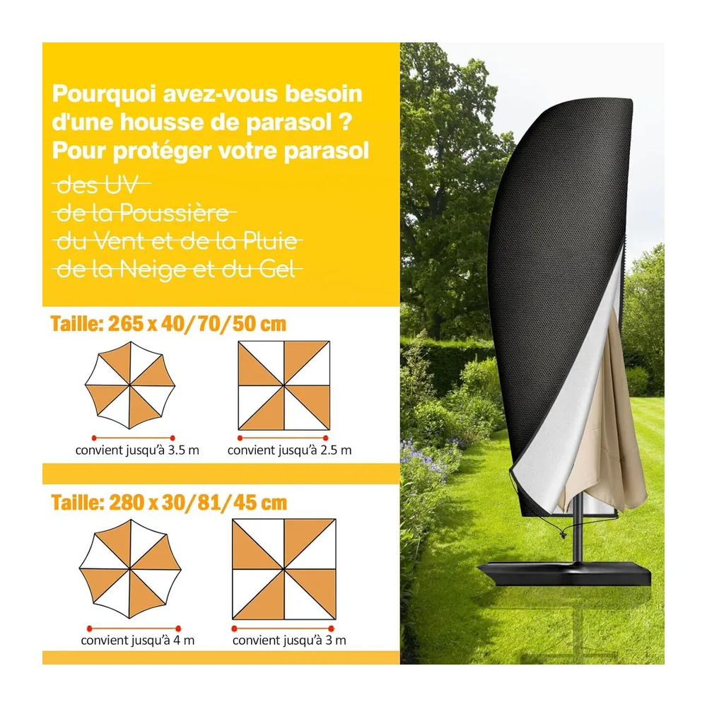Reinalin Housse Parasol Déporté, Housse de Protection en Tissu Oxford, Coupe-Vent