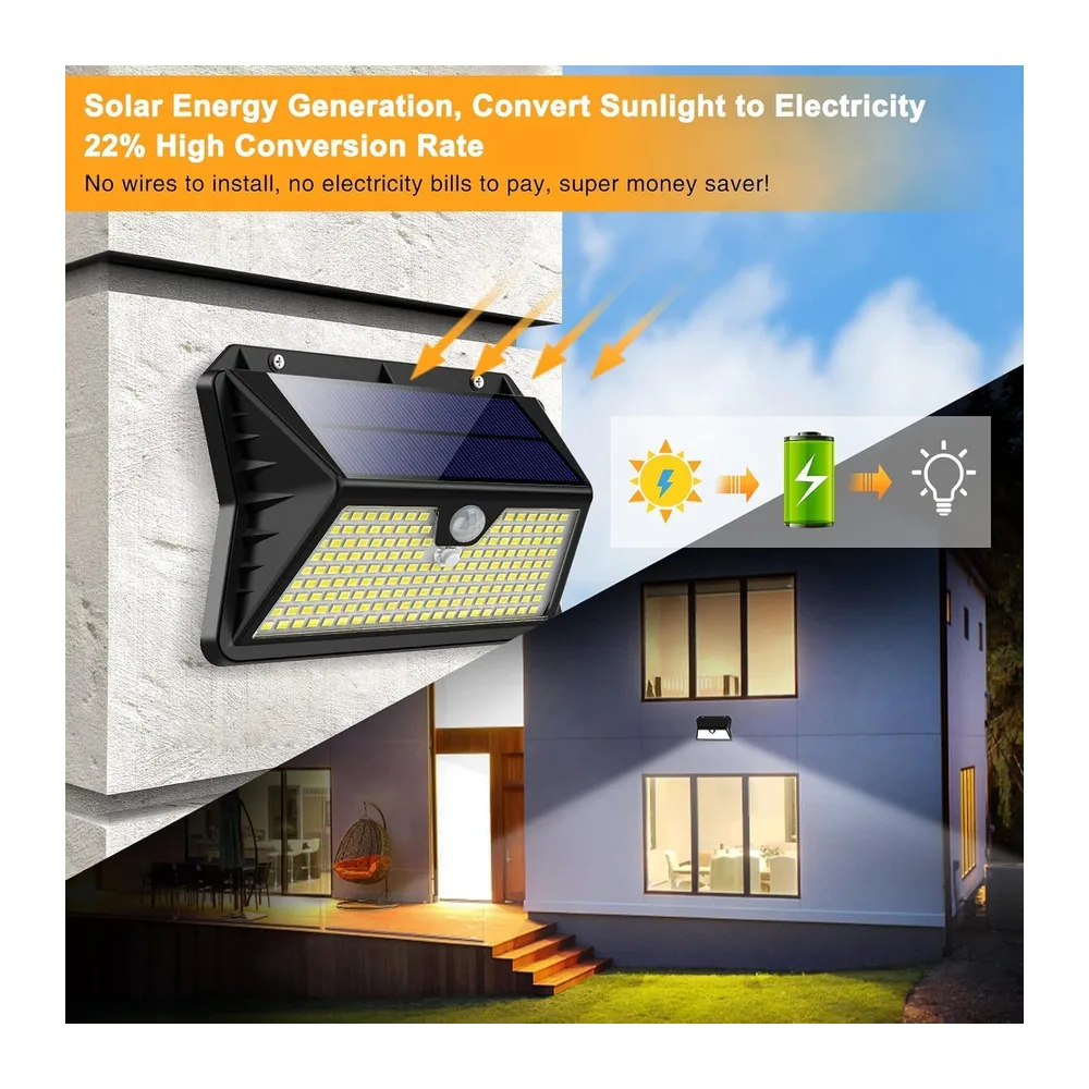 OUILA Lampe Solaire Exterieur, 3 Modes Projecteur Eclairage Avec Detecteur, 185 LED Spot