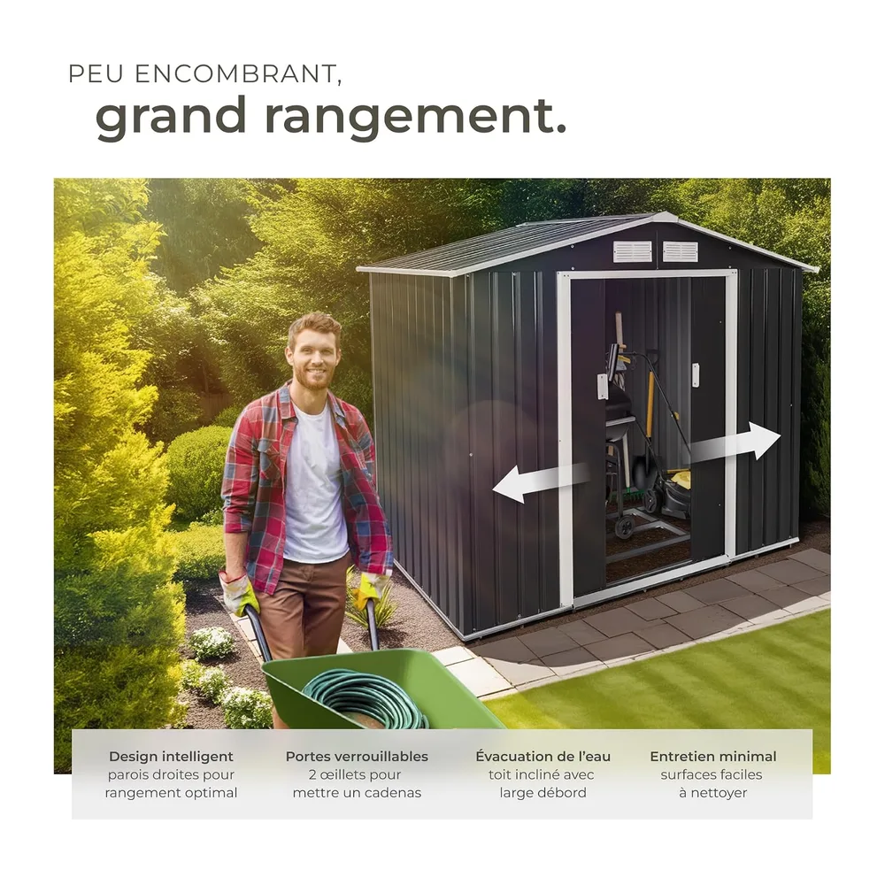 tectake® Abri de Jardin en métal 4.2m³, Cabane de Jardin à Outils, Toiture 2 pans avec