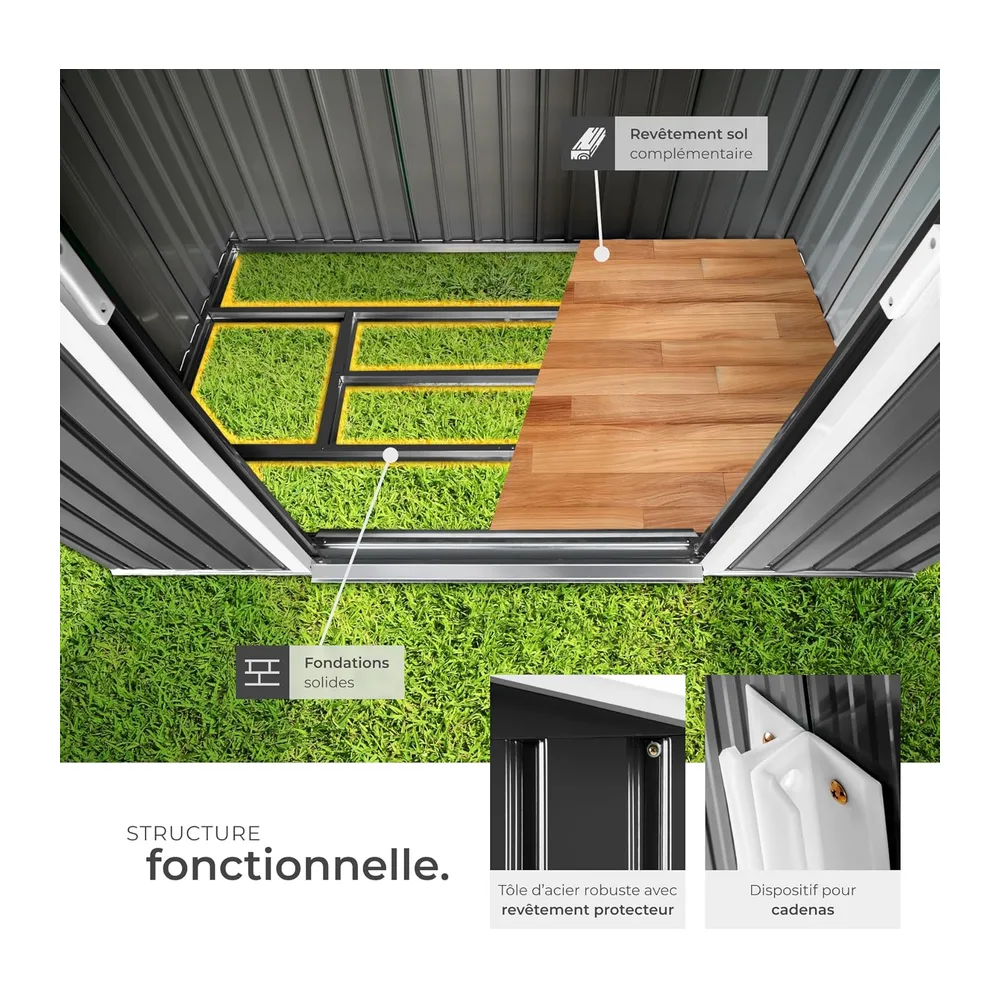 tectake® Abri de Jardin en métal 4.2m³, Cabane de Jardin à Outils, Toiture 2 pans avec