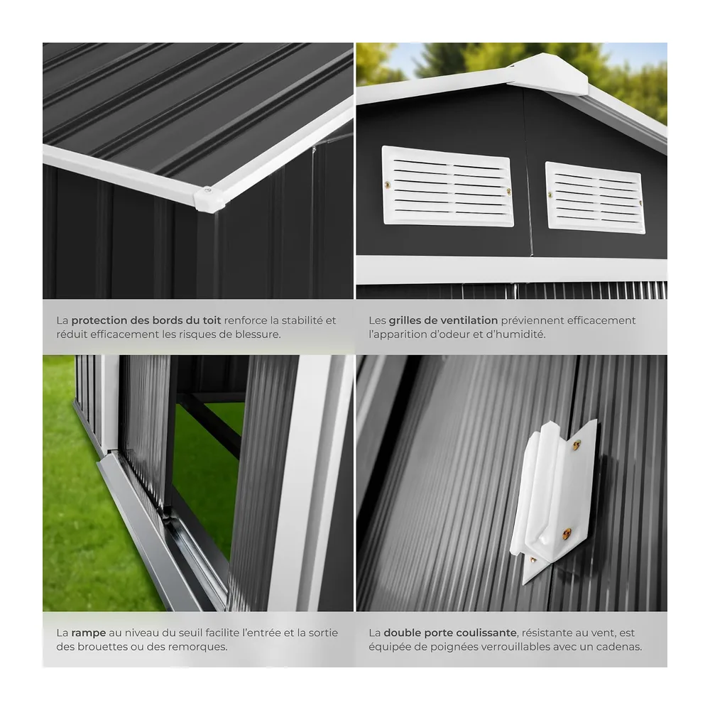 tectake® Abri de Jardin en métal 4.2m³, Cabane de Jardin à Outils, Toiture 2 pans avec
