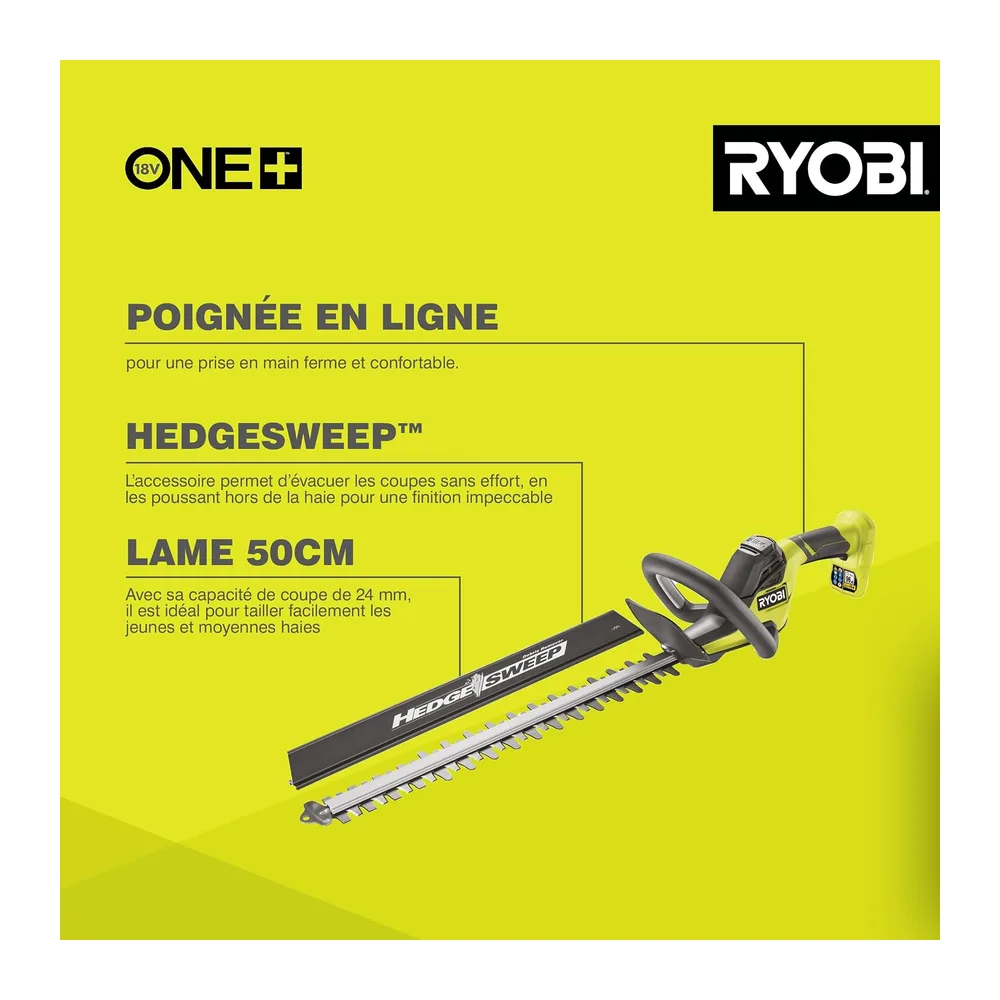 RYOBI - Taille-Haies Linea 18V - Design en Ligne - Lames 50 cm - écartement 24 mm - Vendu