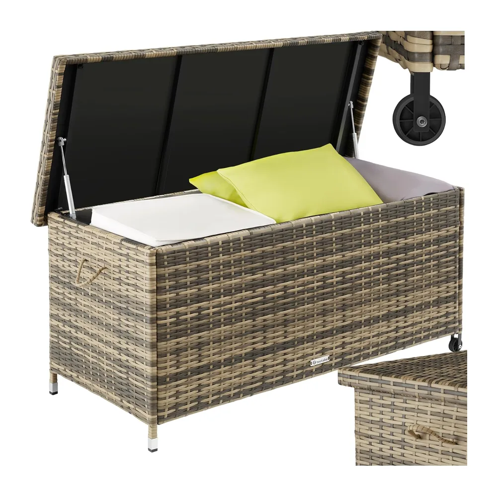 tectake® Coffre de jardin Exterieur, Coffre à Coussins 270 L en Aspect Rotin