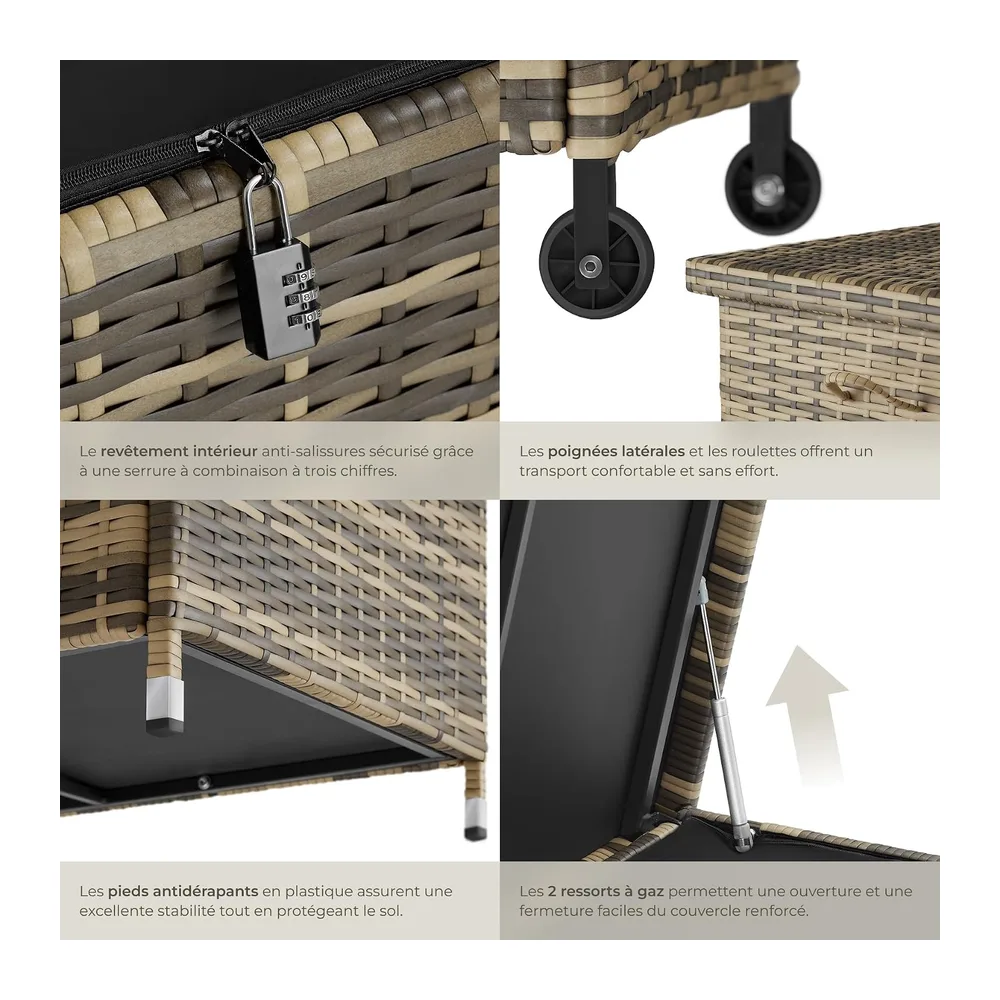 tectake® Coffre de jardin Exterieur, Coffre à Coussins 270 L en Aspect Rotin