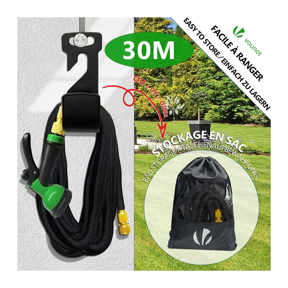 VOUNOT® Tuyau d'Arrosage Extensible 30m Renforcé Adaptable 1/2" et 3/4" 10 Modes de